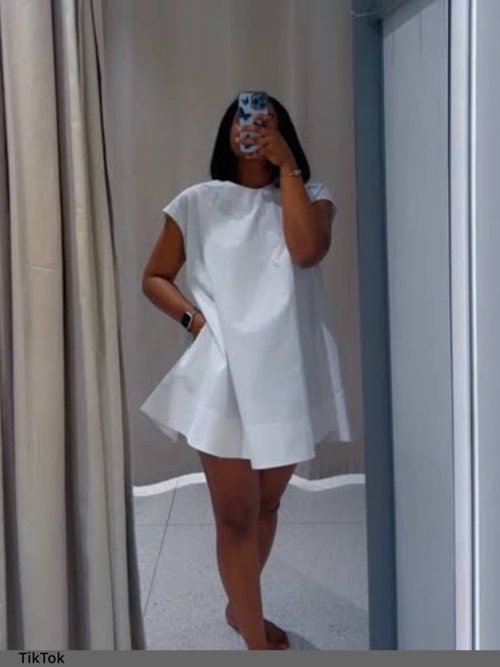 Zara White Cap-Sleeve Swing Dress